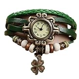 outflower Zubehör Mode-Retro Weave Wrap Around Armband Leder mit Anhänger in Schmetterling Lady Damen-Armband Armbanduhr QUARTZ Nature Stlye zeigt grün
