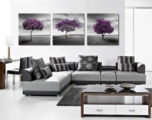 Gallery Canvas Art-3 Pieces Canvas Wall Picture 3*50*50cm Purple Trees All Images on Large, Real Wood Frames Ready to Hang #09-200