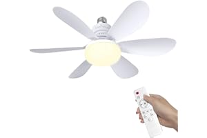 EagerMinds Ventilateur de Plafond avec Lumière et Telecommande, 40W E27 Dimmable LED Ventilateur Plafonnier avec Lampe Intégrée, 6 Pales, 3 Vitesses, Silencieux, pour Salon, Chambre, Coucher (Blanc)