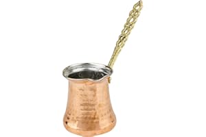 NOSY NOMAD Cafetera turca: cafetera de cobre Cezve para café turco Cafetera árabe Ibrik con placa | Olla de cobre martillado otomano hecha a mano & Cuchara Vintage | 6 porciones