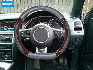 NIKAVI Universal Luxury Microfiber Leather D-Shape Auto Car Steering Wheel Cover, Wheel Productor 15 inch (Grey)