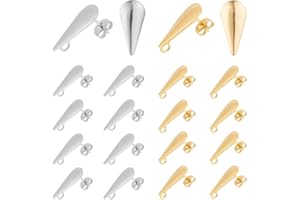UNICRAFTALE 20 Pieza Pendientes de Botón de Lágrima 304 Fornituras de Acero Inoxidable con Pasador de 0.8 mm Pendientes de Color Dorado Y Acero Inoxidable para Hacer Joyas Agujero 3 mm