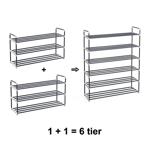 Songmics Schuhregal Schuhständer mit 3 Ablagen für bis zu 15 Schuhe grau 92 x 54 x 30 cm (B x H x T) LSA13G - 6