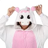 LATH.PIN® Jumpsuit Tier Cartoon Fasching Kostüm Sleepsuit Cosplay Fleece-Overall Pyjama Schlafanzug Erwachsene Unisex Kigurumi Tier (Medium, Pink Einhorn) - 5