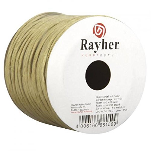 RAYHER HOBBY 5116031 Cuerda de Papel con Alambre, 2 mm, Rollo de 25 m, Natural