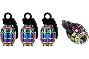 Marcraft Multi Colour Rainbow Grenades Aluminium Tyre Valve Caps Dust Caps (4 Pack) Universal Wheel Tyre Valve Caps Dust Caps for Cars, SUVs, Bicycles, Motorcycles, Trucks | Screw-On