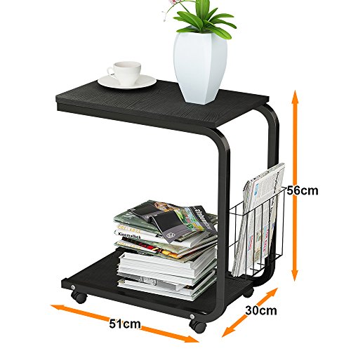 Soges Beistell-Tisch 51 x 30 x 56 cm Laptoptisch Notebookständer mit Rollen zum Bremsen für Notebook, Schwarz - 3