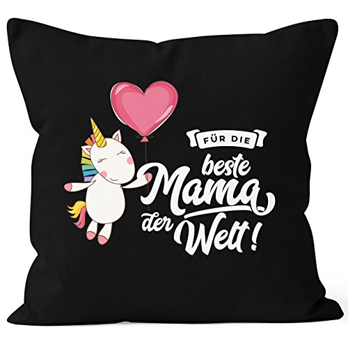 Kissenbezug Einhorn Muttertag Beste Mama der Welt Unicorn Mother`s Day 40x40 Baumwolle MoonWorks® schwarz Pullover