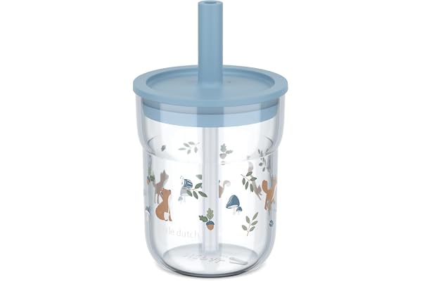 Mepal - Gobelet pour enfants avec paille Mio Little Dutch - Couvercle flexible avec paille anti-insectes - Convient à tous types de liquides - Passe au lave-vaisselle - 250 ml - Forest Friends