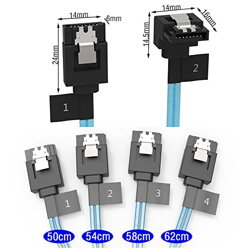 ORICO SATA Kabel 30cm – 60cm SET 4X L – Typ 6Gb für Festplatten Gerade + Stecker Im rechten Winkel, BW90 - 6