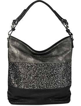 styleBREAKER edle 2-farbige Hobo Bag Handtasche mit Pailletten Streifen, Shopper, Schultertasche, Tasche, Damen...