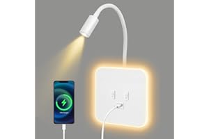 QCXWCJWD LED Wall Light Indoor with USB Charging Port, Bedside Wall Lights, Dimmable Wall Mounted Light for Bedroom, 360° Rotation Wall Reading Lights (White)