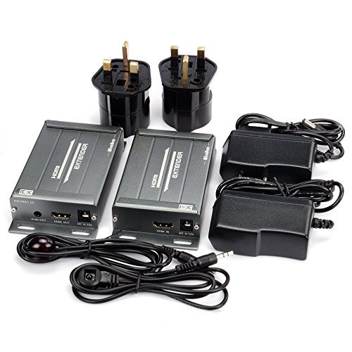 Mirabox 150 m (525ft) 1080P HDMI Extender IR über RJ45 CAT5/5e/6/6e UTP/STP Ethernet LAN Netzwerk TCP/IP mit Audio Extractor unterstützt Sky HD Box Laptop PC DVD STB PS4, grau (arx891ir ein Paar)