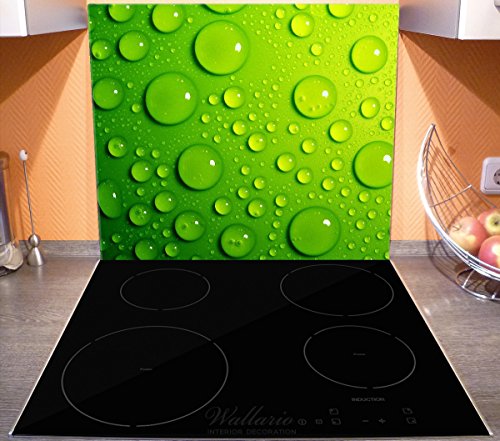Wallario Herdabdeckplatte / Spitzschutz aus Glas, 1-teilig, 60x52cm, für Ceran- und Induktionsherde, Wassertropfen auf Grün - 3