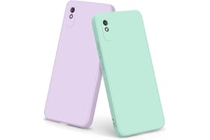 Yisica 2Pack Fundas para Xiaomi Redmi 9A / Redmi 9AT,Funda de Liquida Silicona con Forro de Microfibra Suave para Redmi 9A / Redmi 9AT(Hierba Morada/Cian Claro)