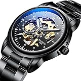 PRTQI Vollautomatische Maschinen Hollow Luminous Uhren Men ' S 30m Life wasserproof Sport Clock Men Date Business Mechanical Wristwatch Holiday Present,3