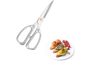 HOLLYLIFE Tijeras Cocina Acero Inoxidable Mango de Acero Inoxidable Multifunción Cook para Carne, Pescado, Pollo ergonómica y Esterilizable Tijeras Ultra Afiladas Apto para lavavajillas Color Plata