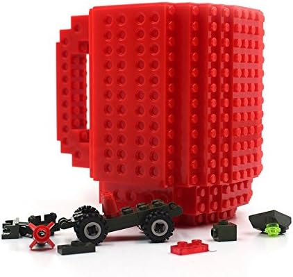 Gorgester DIY Creative Brick Mug Coffee Cup,Lego Type Building Blocks Coffee Tea Mug Cup Drinkware 350ml (Red)