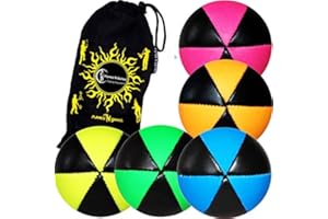 Flames 'N Games ASTRIX UV Thud Juggling Balls set of 5 Pro 6 Panel Leather Juggling Ball Set & Travel Bag! (Mix)