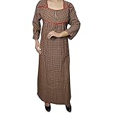 Indiatrendzs Women's Cotton Blend Nighty Check Print Sleepwear Winter Maxi Nightgown Chest : 44"