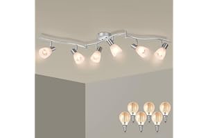 Unikcst Modern LED Ceiling Light Rotatable 6 Way Spotlight Bar Brushed Nickel Spots Fitting for Kitchen Living Room with 6X 4W E14 Bulbs Warm White