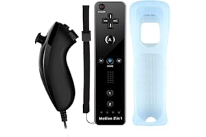 ACEXY COOLEAD 2 in 1 Motion Plus Remote Game Controller e Nunchuk Controller per Wii e Wii U Motion Plus Telecomando Remoto Controller per Wii e Wii U con Custodia in Silicone e Cinturino da Polso (Nero)