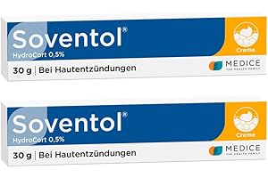 Soventol HydroCort 0,5% Creme 2x 30 g bei akuten Hautentzündungen wie Neurodermitis, Hautallergien & Ekzemen - lindert Juckreiz - entzündungshemmend