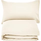 Amazon Basics Microfibre Duvet Cover Set for 80/90 Bed, 2 Pieces, Duvet Cover 135 x 200 cm and 1 Pillowcase 50 x 80 cm, Beige