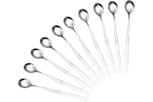 XESPIS 10 Pièces Latte Macchiato Cuillères Longues 18 cm Cuillères à Glace Cuillères à Dessert Café Crème Glacée Cocktail Yogourt Cuillères Mélangeuses en Acier Inoxydable