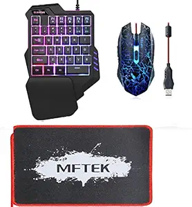 MFTEK Bloodbat One Handed Gaming Keyboard RGB Backlit 35 Keys 7 Button Gaming Mouse and Mouse Pad Portable Mini Gaming Keypad Ergonomic Game Controller Combo for PC PS4 Xbox Gamer