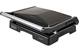 BLACK+DECKER - Parrilla Eléctrica BXGR1000E | 1000W | Placas 23x14,5 cm | Asa Fría al Tacto | Ajuste Automático | Sistema de Seguridad