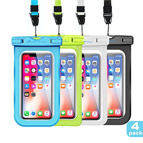LENPOW Waterproof Case Type PVC IPX8 Waterproof Phone Pouch Universal Clear Cell Phone Dry Bag iPhone Xs MAX XR X 8 7 6s 6 Plus, (Blue，Green，Black，White)