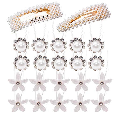 20pcs pince a cheveux diamant en forme de U et 2Pcs Belle Pince à Cheveux Perle Epingle à Cheveux Barrettes à Cheveux Femme Bijoux Cheveux