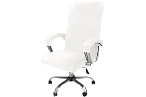 LIFEDX Funda de Sillas de Oficina Elástica con Reposabrazos,Felpa de Terciopelo,Modernas Cubiertas de la Silla de la Computadora Antipolvo de Oficina Silla Removible,No Incluye Sillas -White||XL