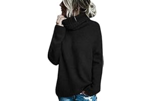 Runcati Sweter damski z golfem, sweter z dzianiny, z długim rękawem, jednokolorowy, luźny, na zimę, ciepły sweter