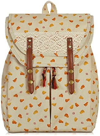 Girls Canvas Backpack National Wind Rucksack College Students Shoulder Bag,Khaki