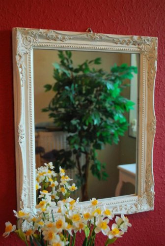 Livitat® Wandspiegel Badspiegel barock antik Weiß 37 x 47 cm
