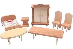 CENPEK Dollhouse Furniture 1:12 Scale Dollhouse Wooden Furniture Miniature Set Dollhouse Accessories Furniture Model-Bedroom