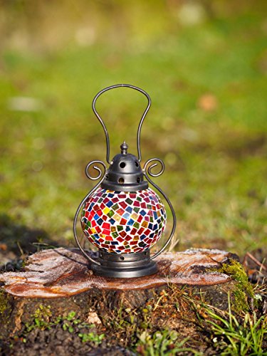 Windlicht Laterne Lampe Teelicht Lampion Garten Terasse Haus Glas Buntglas 20cm - 3
