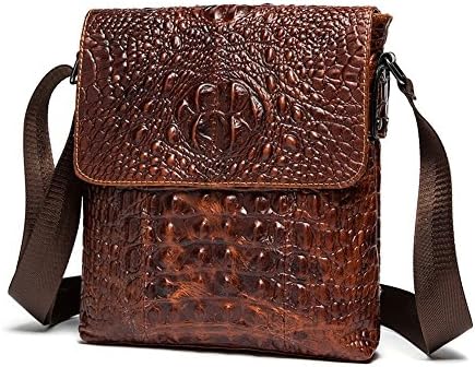 Modelshow Men's Crocodile grain Genuine Leather Casual Daypacks Sling Messenger Crossbody Bag Handbag Breifcase (Red Brown)