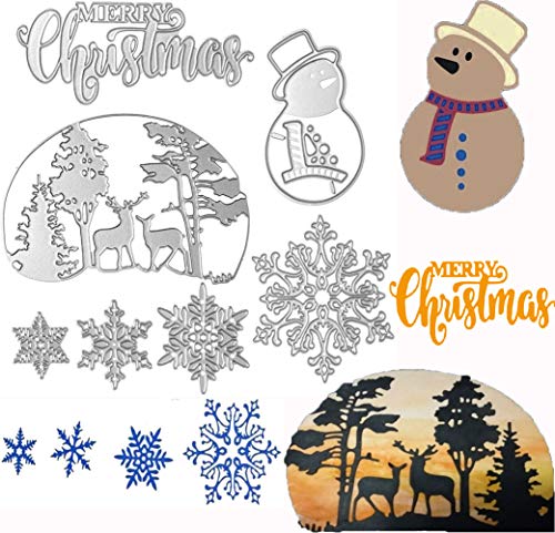 FunMove Joyeux Noël Flocon de Neige Noël Bonhomme de Neige Arbre cerf Coupe en métal Meurt Pochoir Papier de Scrapbooking Carte Photo gaufrage Artisanat Paquet de 7 (Silver)