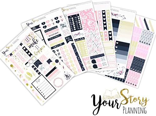 Monthly Kit YOUR STORY Black Pink &amp; Gold Matte Vinyl Kawaii Personal Planner Pack Erin Condren Mambi Organiser Stickers