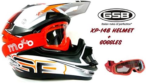 GSB XP-14B MOTOCROSS MOTORBIKE OFF ROAD ATV ADULT RACING HELMET ORANGE + GOGGLES (XL)