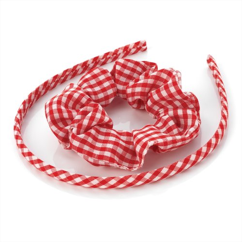 Two piece red gingham headband & scrunchie back to school hair accessories set.
