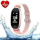 Fitness Tracker, tkstar Activity Tracker mit Handgelenk basierend Herzfrequenz Monitor und Blut Druck Smart Armband Schritt Tracker Schlaf Monitor Kalorienzähler Schrittzähler Armbanduhr für Android und IOS, rose gold