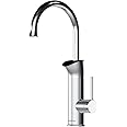 Briwellna Instant Hot Water Tap with Digital Display, 220V Tankless Electric Heater Kitchen Taps, 360 Degree Rotate Electric tap, Water Heater Faucet (Silver)