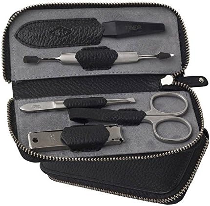 Orton West Mens 5 Piece Leather Manicure Set - Black/Silver