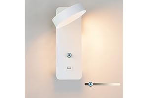 JZCDR Bianco Aplique LED Da Parete Interni Classico con Interruttore Lampada Cameretta Muro da Lettura Dimmerabile Lampada Parete Ruotabile USB Port 9W Luce da Comodino Parete Camera Da Letto Hotel 3000K