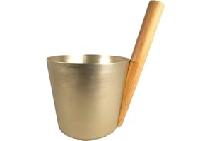 SudoreWell® Secchiello per sauna, 5 l, in alluminio (champagne) con manico dritto in legno di bambù