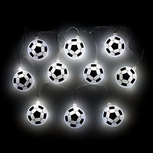 MiniSun – Schöne und batteriebetriebene Lichterkette für Kinder mit 10 LED-Lichtern und Lampenschirmen aus Kunststoff in Gestalt von schwarzen und weißen Fußbällen – Lichterkette